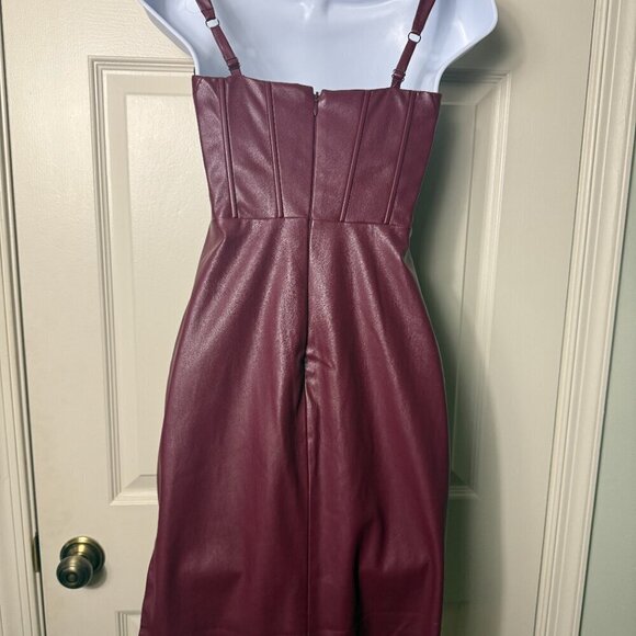 Guess Faux Leather Burgundy Midi Dress - NWT - Picture 3 of 12